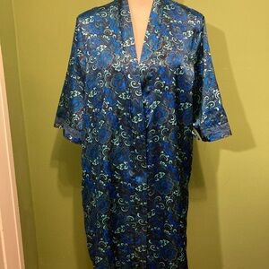 George Blue Floral Satin Robe